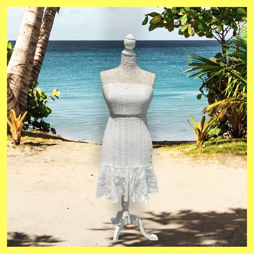 Fashion Nova Strapless White Lace Dress